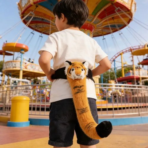 Cola de tigre de peluche con cabeza — 45 cm, accesorio para disfraz