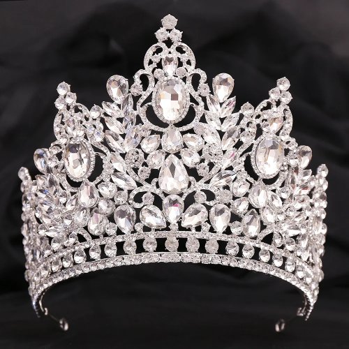 Tiara/diadema de noiva prateada de luxo com cristais e strass – coroa para cabelo de casamento