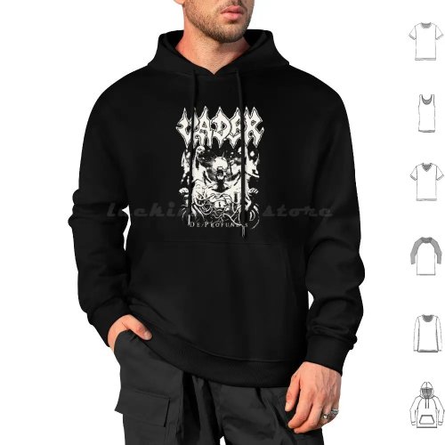 هودي Vader بأكمام طويلة بطبعة فرق بلاك/ديث ميتال (Vader, Burzum, Thy Art Is Murder, Emperor, Kreator, Napalm Death)