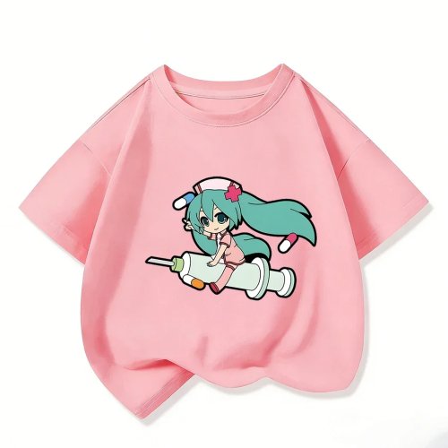 Playera infantil manga corta suave con estampado de Hatsune Miku (anime), transpirable, para 3–14 años