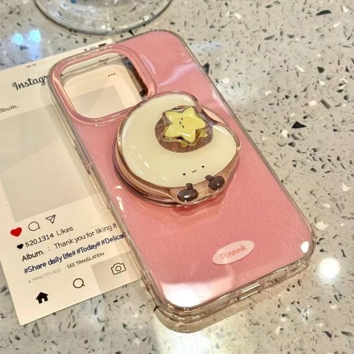 Прозорий рожевий (candy) чохол для iPhone у корейському INS-стилі з підставкою у вигляді місяця та зірки — захисний чохол для iPhone 16/15/14/13/12/11/8/7 Pro/Max/Plus