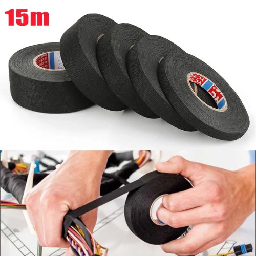 Cinta textil adhesiva resistente al calor para cableado de coche 15 m – anchos 9 / 15 / 19 / 25 / 32 mm