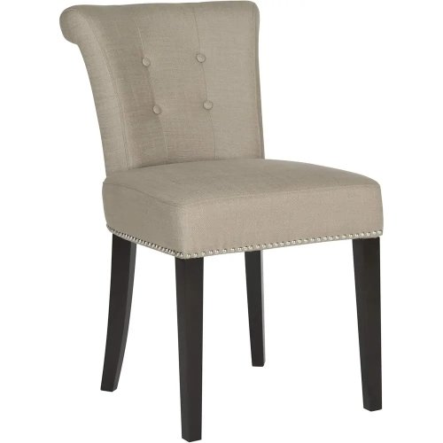 Carol dining chair — charcoal linen with decorative ring on back