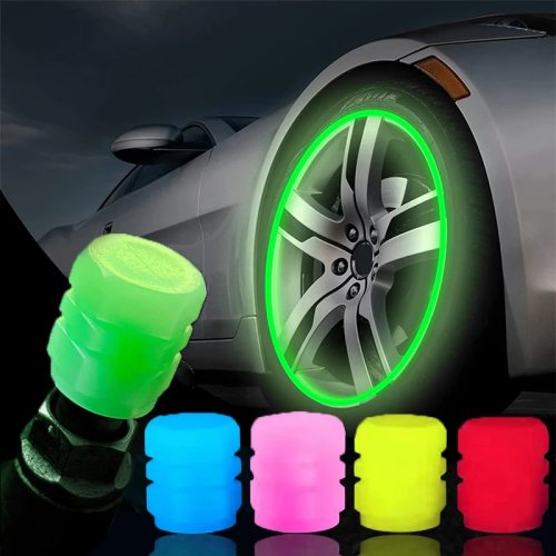 Tampões de válvula luminosos para pneus – verde e azul fluorescentes, universais para carro, mota e bicicleta, pack de 4