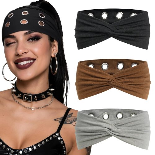 Băng đô Punk Y2K với vòng kim loại rỗng, băng đô hip‑hop unisex, băng tóc phong cách rock cho thu‑đông