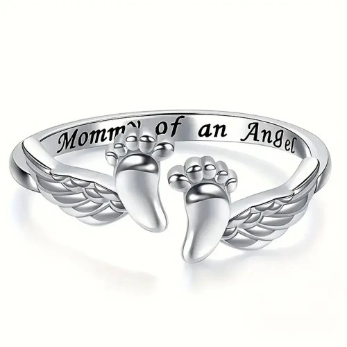 แหวนโลหะผสมปรับขนาดได้ 'Mommy of an Angel' — ของขวัญระลึกสำหรับแม่หรือพ่อ (วันแม่/วันพ่อ)