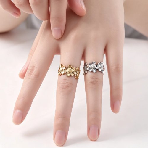 Nhẫn hoa boho nữ, có thể điều chỉnh, thiết kế cánh hoa mở, phong cách Instagram Châu Âu/Mỹ
