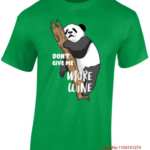 Heren T-shirt 'Don't Give Me More Wine' met panda-print – vintage gewassen, zacht en ademend, unisex