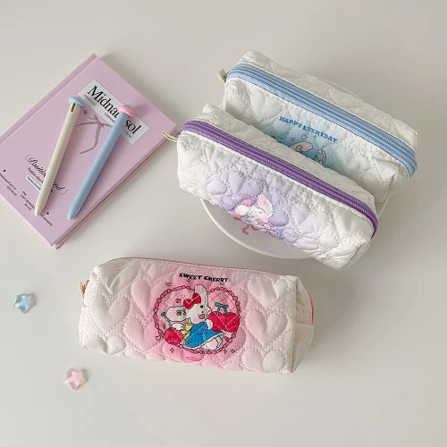 Cute Cartoon Rabbit Canvas Pencil Case — Large Capacity Student Stationery & Makeup Bag