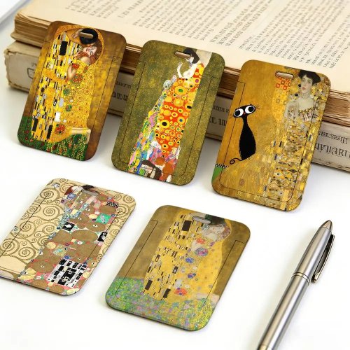 Porta credenciales de plástico Gustav Klimt 'El Beso' con cordón de cuello suave — ligero y resistente, funda de identificación para personal de oficina