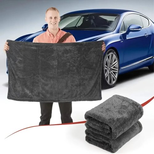 Toalla de microfibra gris oscuro para coche, extra grande y de alta absorción, paño para lavado