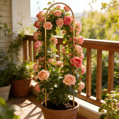 U-vormige gouden klimsteun — decoratief trellis voor klimplanten en bloemen