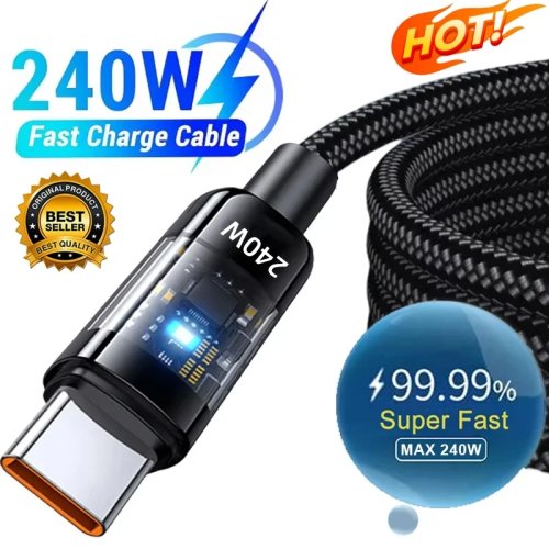 Cavo USB→USB‑C 240W ricarica super‑rapida QC3.0 con display LED digitale — Cavo dati e ricarica per Samsung, Xiaomi, Huawei, OPPO