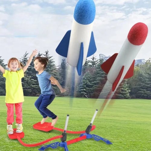 Lanzador de cohetes de aire para niños con bomba de pie — juguete para exterior