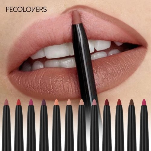 Perfilador de labios mate resistente al agua – larga duración, anti-transferencia, hidratante, 12 colores