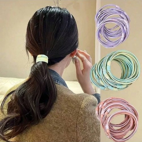 Pack 20 elásticos para cabelo cores candy, elásticos suaves que não danificam o cabelo, acessórios de cabelo fofos para mulher, escola e uso diário