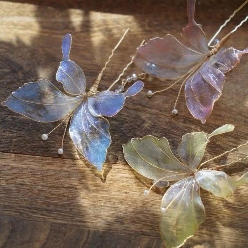Pinces à cheveux papillon en résine style fée avec pompon – barrettes vintage pour femme