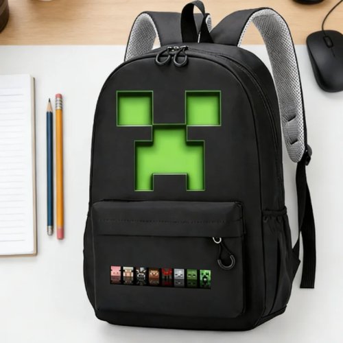 Kids' Large-Capacity School Backpack — Pixel Chicken Jockey Print, Laptop Compartment, Unisex — Birthday Gift
