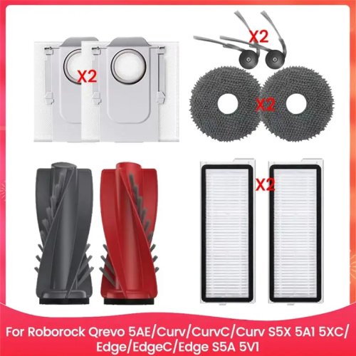 Ersatzteile-Set für Roborock Qrevo Edge / Qrevo Edge S5A – Haupt- & Seitenbürste, HEPA-Filter, Staubbeutel und Wischtuch