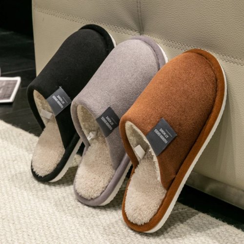 Chaussons homme d'hiver en peluche — antidérapants, doux et confortables, semelle plate
