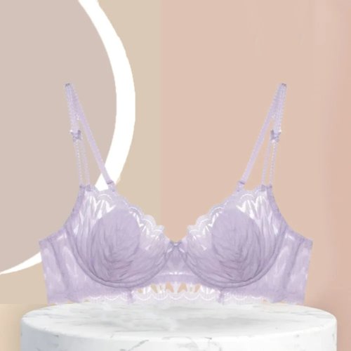 Women's lace deep V push-up bra with bow straps, adjustable soft underwire, close-fitting