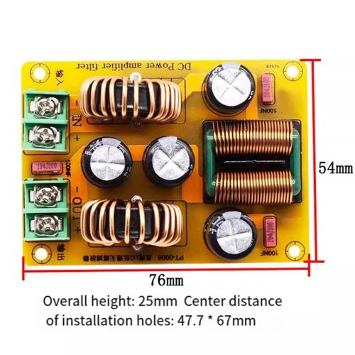 Filtro di alimentazione DC LC passa-basso per autoradio — 2A/4A/10A/20A, 12V/24V, riduce rumore HF e ripple di alimentazione