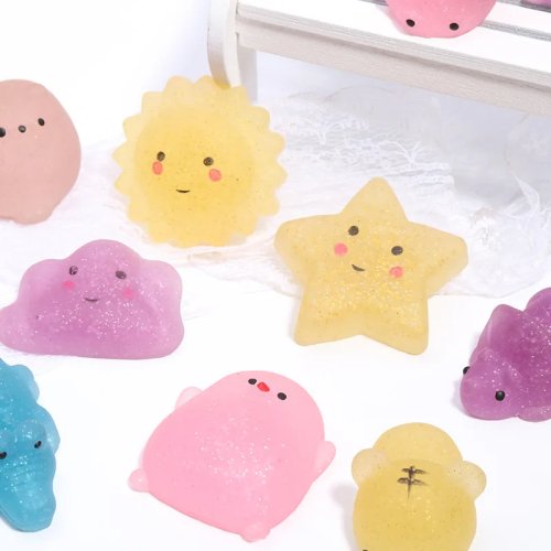 Đồ chơi bóp hình thú dạng bánh bao kim tuyến vàng — đồ chơi giảm stress có âm thanh