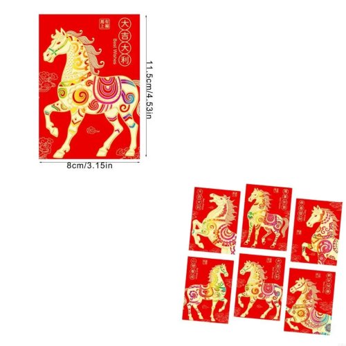 6 szt. kopert na pieniądze z motywem konia – Zodiak chiński 2026, koperty prezentowe dekoracyjne