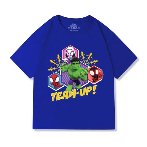 キッズ マーベル（スパイダーマン＆ハルク）綿100% Tシャツ 丸首 カートゥーンプリント