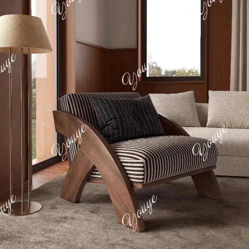 Kursi lounge kayu walnut solid gaya Nordik, desain mewah ringan dan minimalis untuk ruang tamu/resepsionis