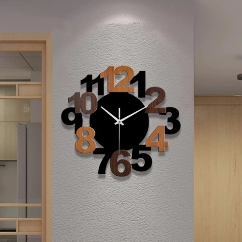 Reloj de pared acrílico con efecto madera moderno, movimiento silencioso, estilo digital para sala y recámara, decoración