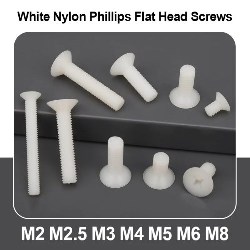 Nylon verzonken schroeven (Phillips), wit, isolerend, platkop – maten M2 M2,5 M3 M4 M5 M6 M8, duurzaam