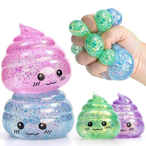 Squishy en forma de 'poo' - Bola antiestrés con purpurina, elástica y apretable, juguete fidget divertido, regalo de broma para niños y adultos
