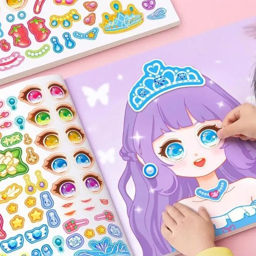 Wiederverwendbare Puzzlesticker im Prinzessinnen-Design – Set mit fröhlichen Mädchen-Gesichtern, kreative DIY-Spielzeugaufkleber