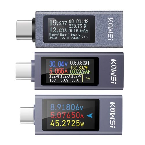 Màn hình đo điện USB-C (DC) 4–30V 12A — vôn kế, ampe kế, đồng hồ công suất và tester dung lượng sạc