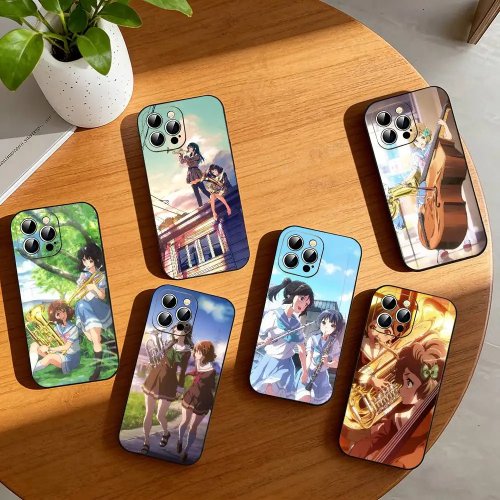 ユーフォニアム＆トランペット 学校バンド柄 黒 ソフトシリコンケース（iPhone 17/16/15/14/13/12/11/11 Plus/XS/Pro/Pro Max対応）