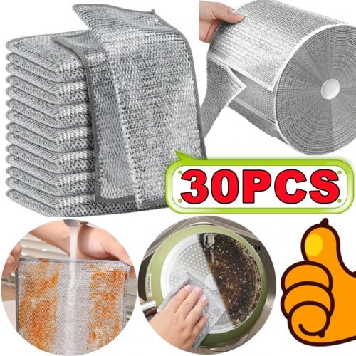 Double-sided stainless steel scrub cloth — thickened heavy-duty kitchen scouring pad for pots & dishes