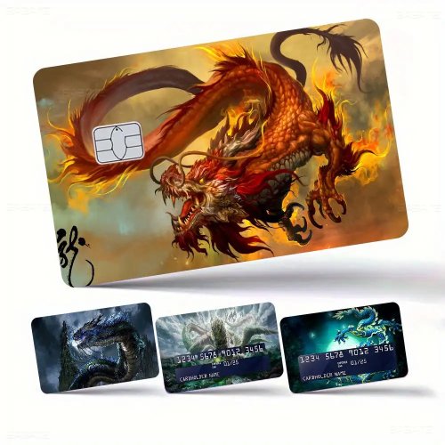中国の龍（アニメ柄）超薄型・色あせないステッカー／スキンフィルム — デビットカード・キャッシュカード用