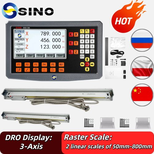 KA300 3‑Axis LCD DRO Kit for Lathe & Milling — 3-axis digital readout AC110/220V with 2× TTL linear scales 70–1020mm, resolution 5µm/1µm