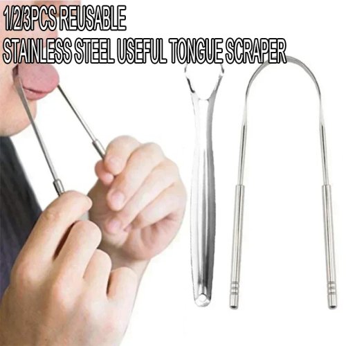 Grattoir à langue en acier inoxydable réutilisable 1/2/3 pcs, revêtu — nettoyant langue pour haleine fraîche et hygiène buccale