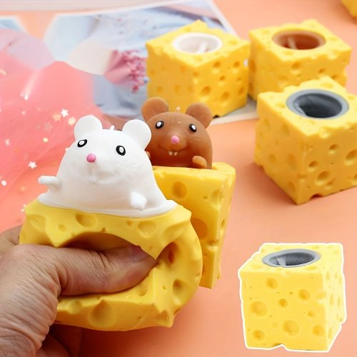Giocattolo antistress 'Topo formaggio' da schiacciare — giochino scherzo, colore casuale