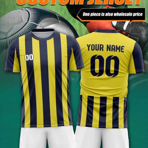 Maillot de football personnalisé avec nom et numéro, écusson et devise du club — pour entraînement et match