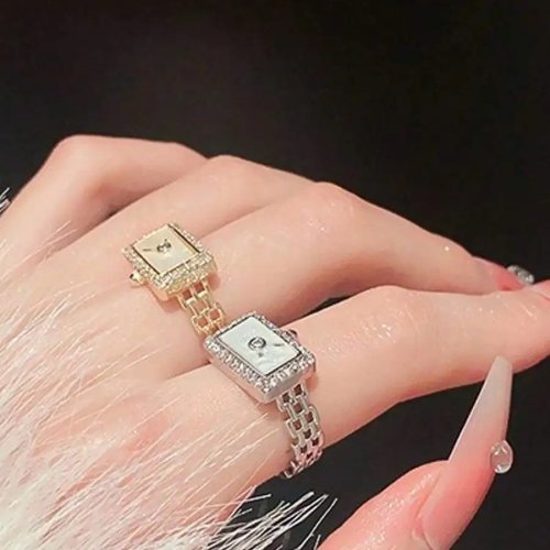 Minimalistische geometrische Ringuhr mit Zirkonia – modischer Unisex-Ring