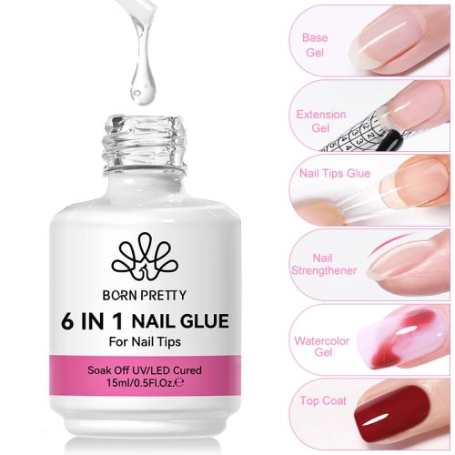 BORN PRETTY 6-in-1 Nagelgel‑Kleber 15 ml – Soak‑off UV Builder als Base & Top für Acrylnägel und Tips, ablösbar
