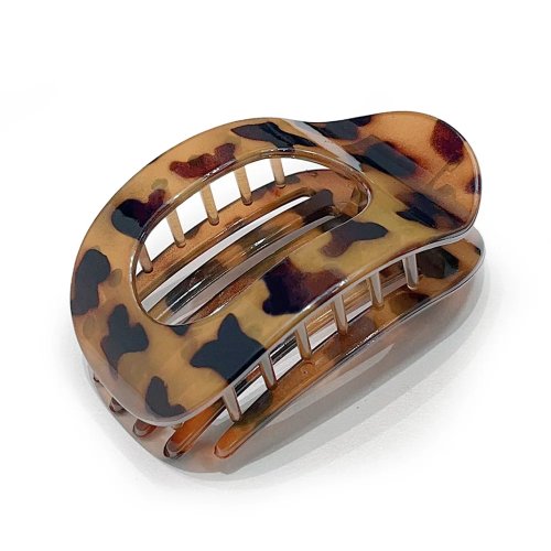 Pinza de pelo garra ovalada mate con estampado de leopardo para mujer — pasador acrílico curvado