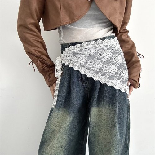 Jupe courte Y2K en tulle et dentelle, superposée style bandage + foulard triangle