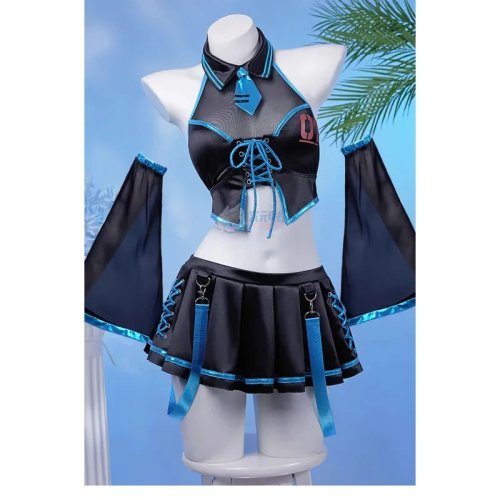 Costume cosplay Miku femme — Maillot 2 pièces mignon (top, jupe et cravate), sexy pour plage, Halloween et soirées
