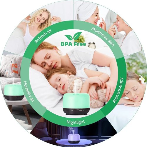 Humidificador ultrasónico aromático negro 500 ml con mando a distancia — silencioso, seguro para habitación de bebé y estancias grandes