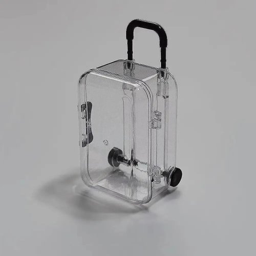 Caixa de arrumação mini mala transparente 7,5×5 cm com pega – estojo plástico decorativo para bijuteria, rebuçados e secretária