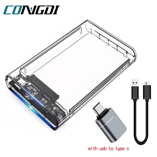 Kotak eksternal HDD/SSD 2.5 inci USB 3.0 untuk SATA, transfer 5Gbps, casing portabel lengkap dengan kabel